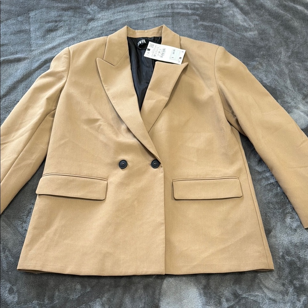 Zara Camel Double-Breasted Blazer